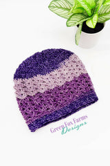 elixir beanie featuring purple ombre mandala yarn crocheted in a textured stitch pattern thumbnail