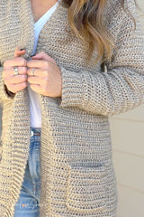 close-up of cardigan pocket showing two stitches half double crochet and single crochet thumbnail