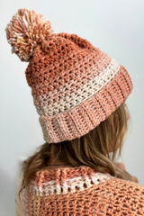 back view of crochet hat with pom pom thumbnail