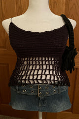 crochet top on a dress form thumbnail