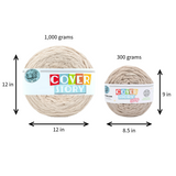 The original cover story yarn (12x12in) side by side with cover story 300g (9x8.5in). thumbnail
