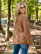 crochet sweater in nutmeg color thumbnail