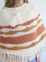 cream rust and yellow striped crocheted capelet poncho thumbnail
