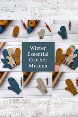 mittens in blue, taupe and mustard colors in both adult and child sizes thumbnail