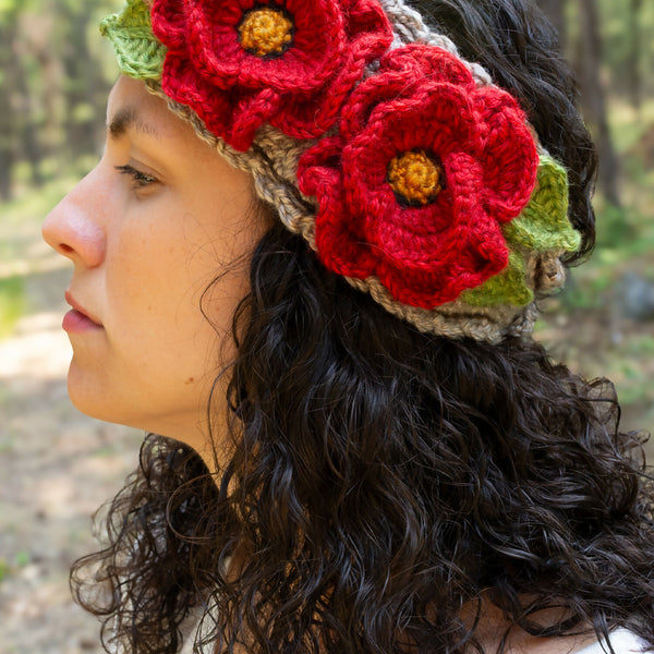 Poppy Flower Embroidery beaded Red Gray headband Hair Bangle Band Hoop Wreath Poppy Pdf Hand Embroidery Beginner Botanical Pattern DIY - Etsy main image 4