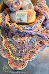 pastel virus stitch crochet shawl with multicolor yarn thumbnail