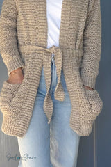 close-up of cardigan pocket showing two stitches half double crochet and single crochet thumbnail