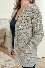 tan crochet cardigan left side view thumbnail