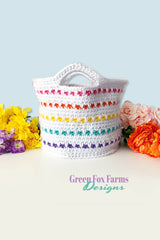 white crochet bag with colorful design pattern thumbnail