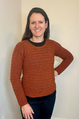 woman wearing crochet sweater thumbnail
