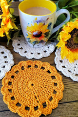  White and yellow coasters with a sunflower and mug thumbnail