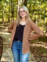 crochet sweater in nutmeg color thumbnail