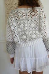 Crochet Cardigan Worn By A Woman Back View thumbnail