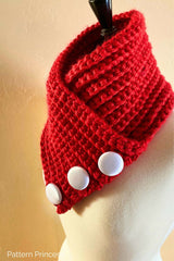 red chunky cowl on a dress form, side view thumbnail