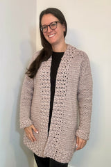 woman wearing crochet sweater thumbnail