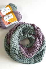 infinity scarf with 2 skeins of color theory yarn thumbnail