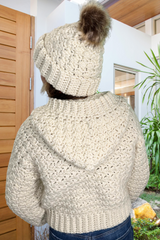 Crochet Hoodie Worn By A Woman Back View thumbnail