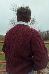 mulberry wool cable-knit men's sweater thumbnail