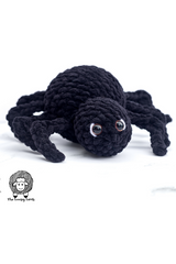 black handmade plush yarn spider with eyes thumbnail
