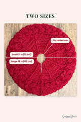 handmade red and white cable braid crochet Christmas tree skirt thumbnail