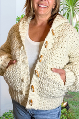 Crochet Hoodie Worn By A Woman. thumbnail