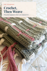crocheted sage green tartan plaid throw blanket featuring cream and rose woven vertical stripes and fringe tassel ends thumbnail