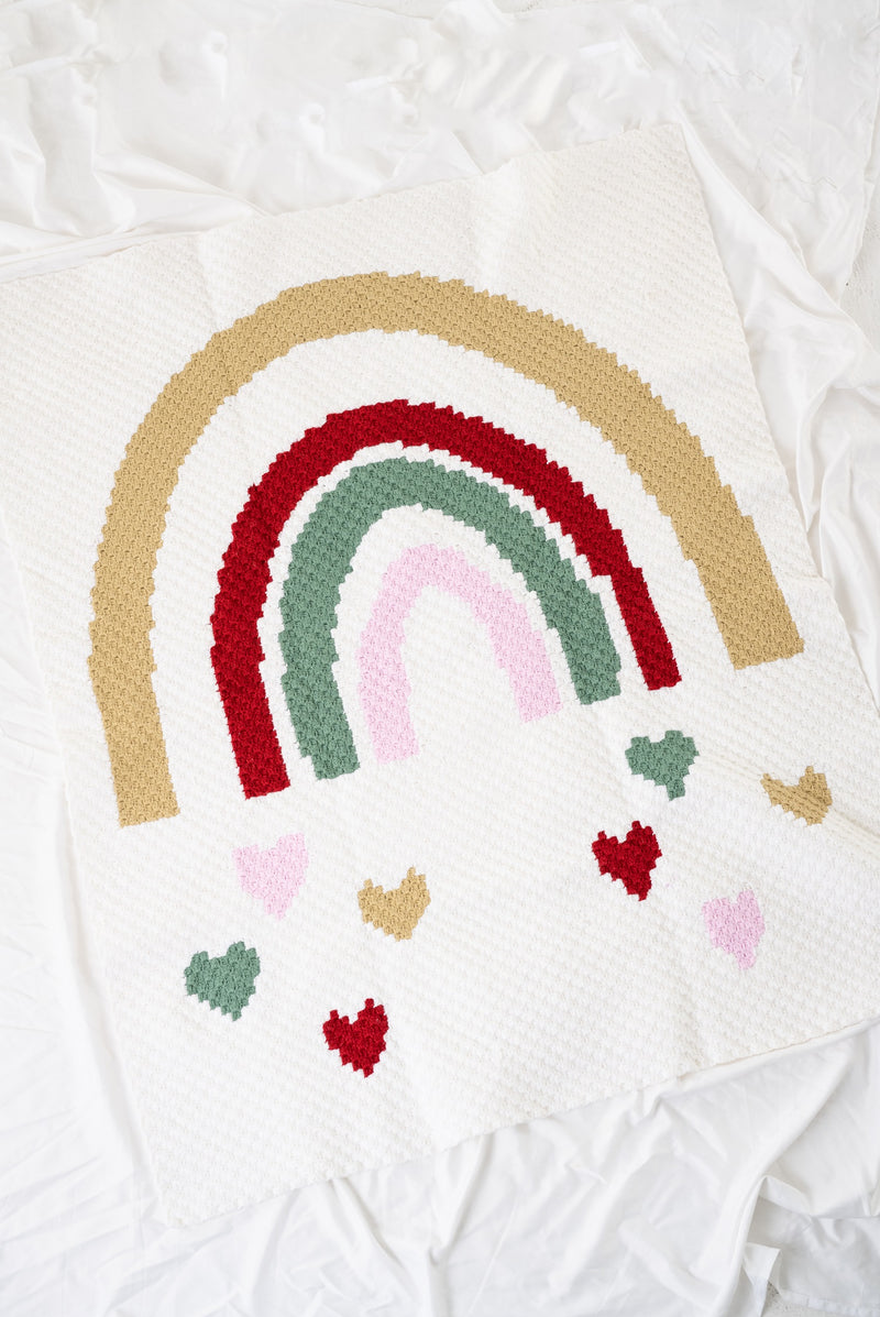 Falling Hearts Rainbow C2C Blanket (Crochet)