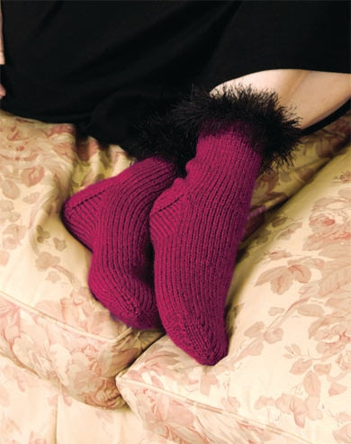 Free Knitting Pattern -  Fun Fur Cuffed Socks (Knit)