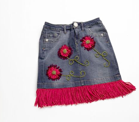 Fringed Jeans Skirt Embellishment Pattern (Knit)