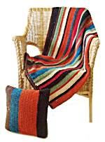 Crochet Stripe Afghan And Pillows