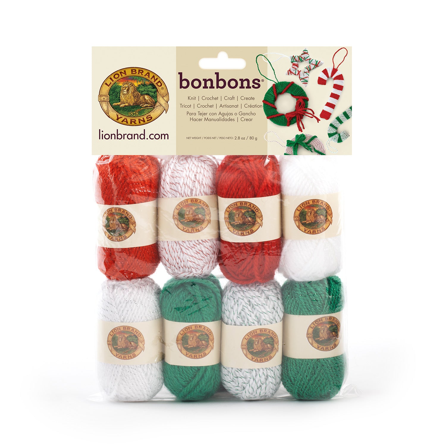 Lion Brand Yarn Company Bonbons - Gomitoli, 100% Cotone, Multicolore, 8 Mini gomitoli di Filato