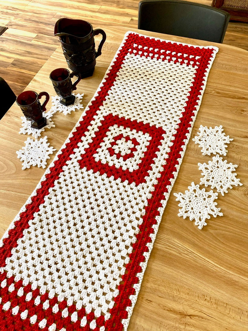 Crochet Kit - Holiday Table Runner & Snowflake Coaster Set
