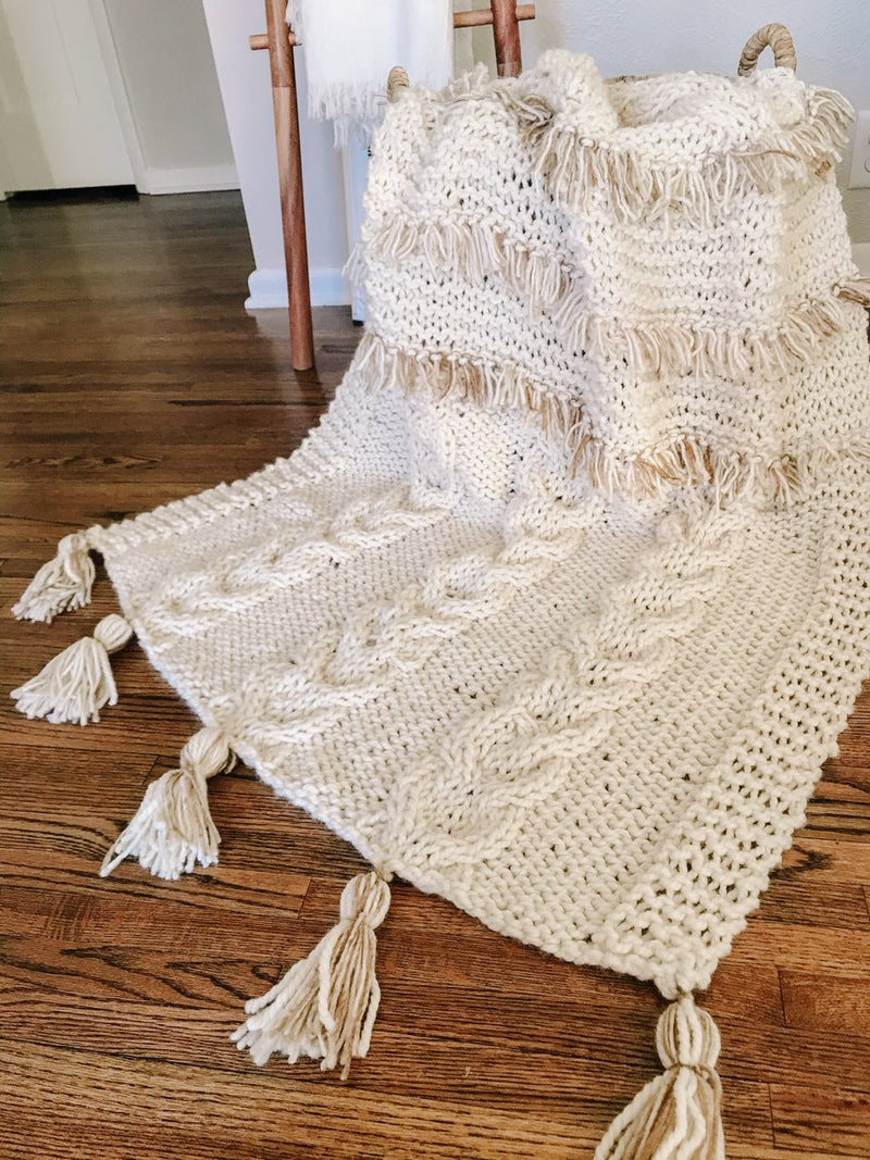 Knit Kit - Fringe Cable Throw