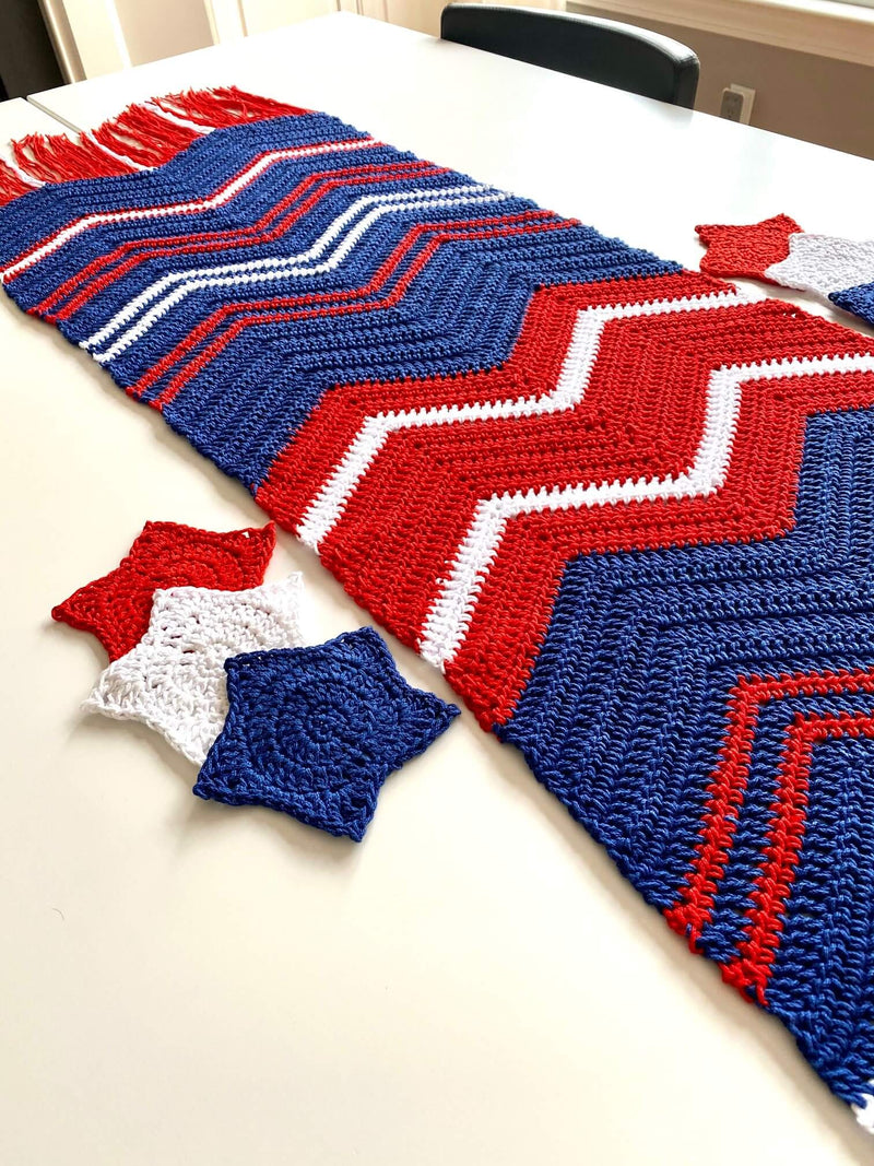 Crochet Kit - Fireworks Table Runner & Star Coaster Set