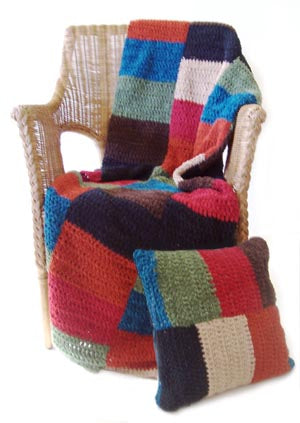 Color Block Afghan and Pillow (Crochet)