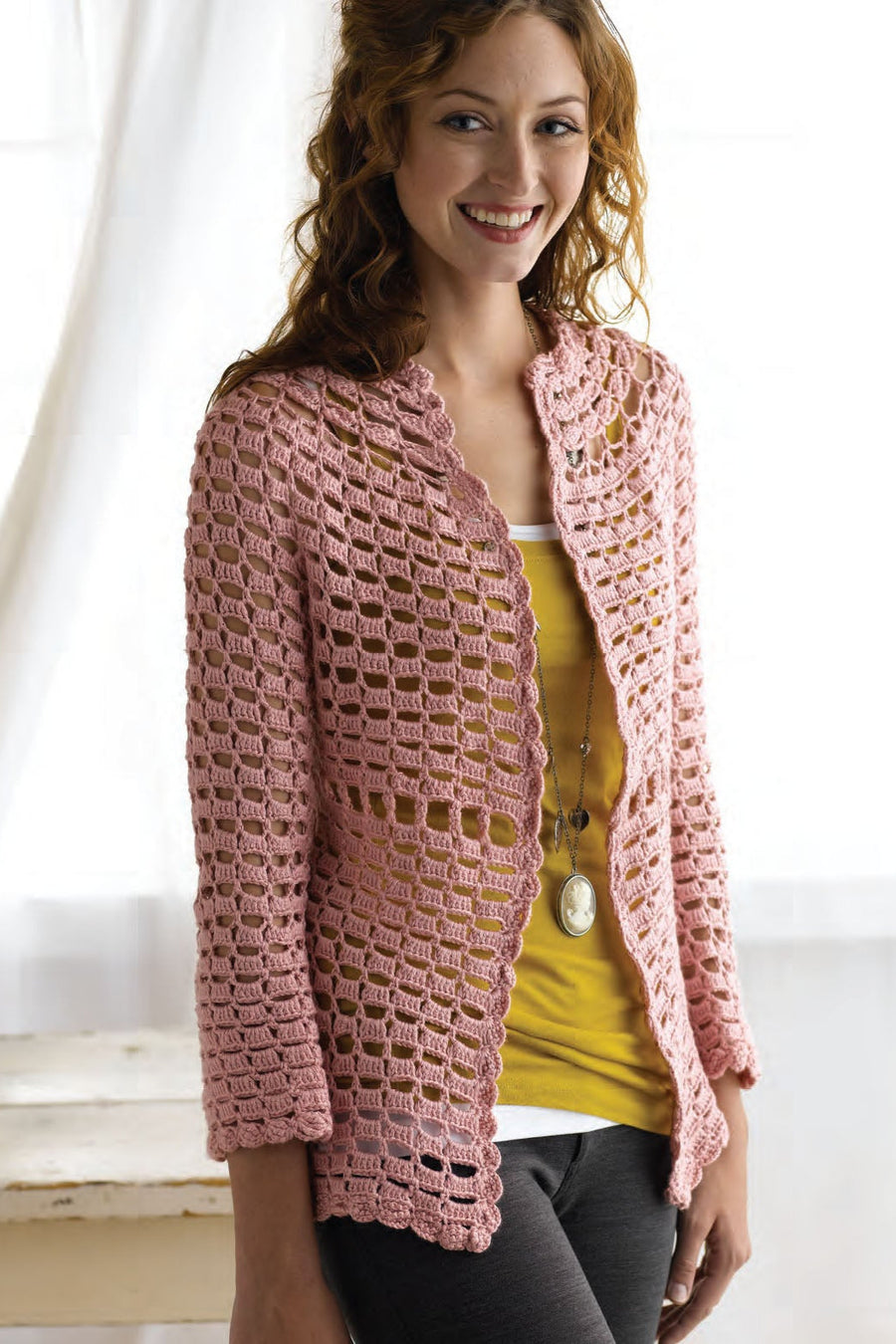 Retro Crochet Pearl Cardigan