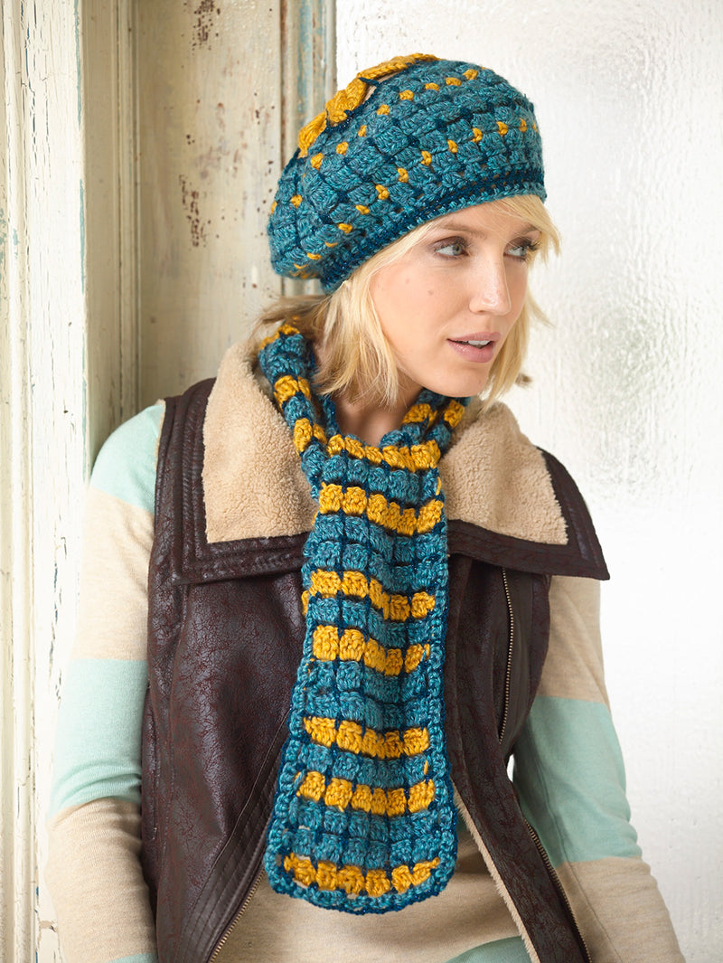 Sunflower Stripes Hat And Scarf Set Pattern (Crochet)
