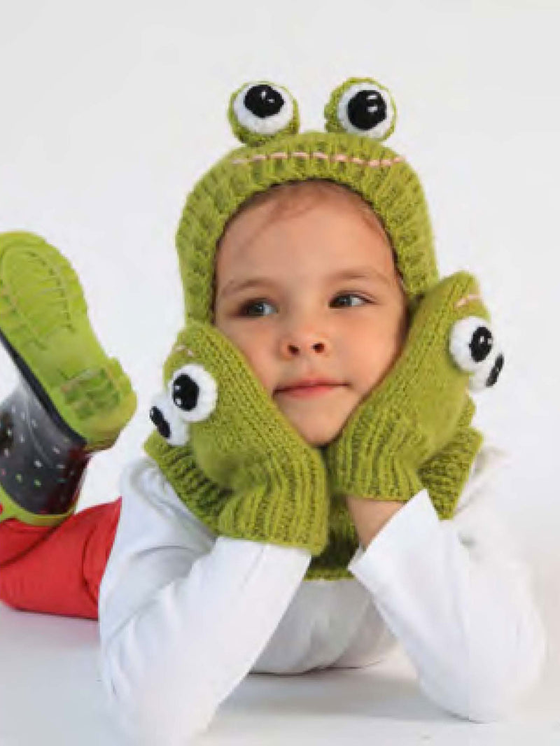 Funky Frog Hat And Mittens Pattern (Knit-Crochet)