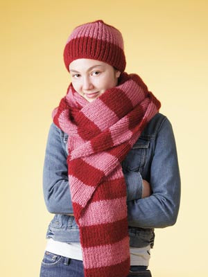 Bold Stripe Beanie and Scarf Set Pattern (Knit)