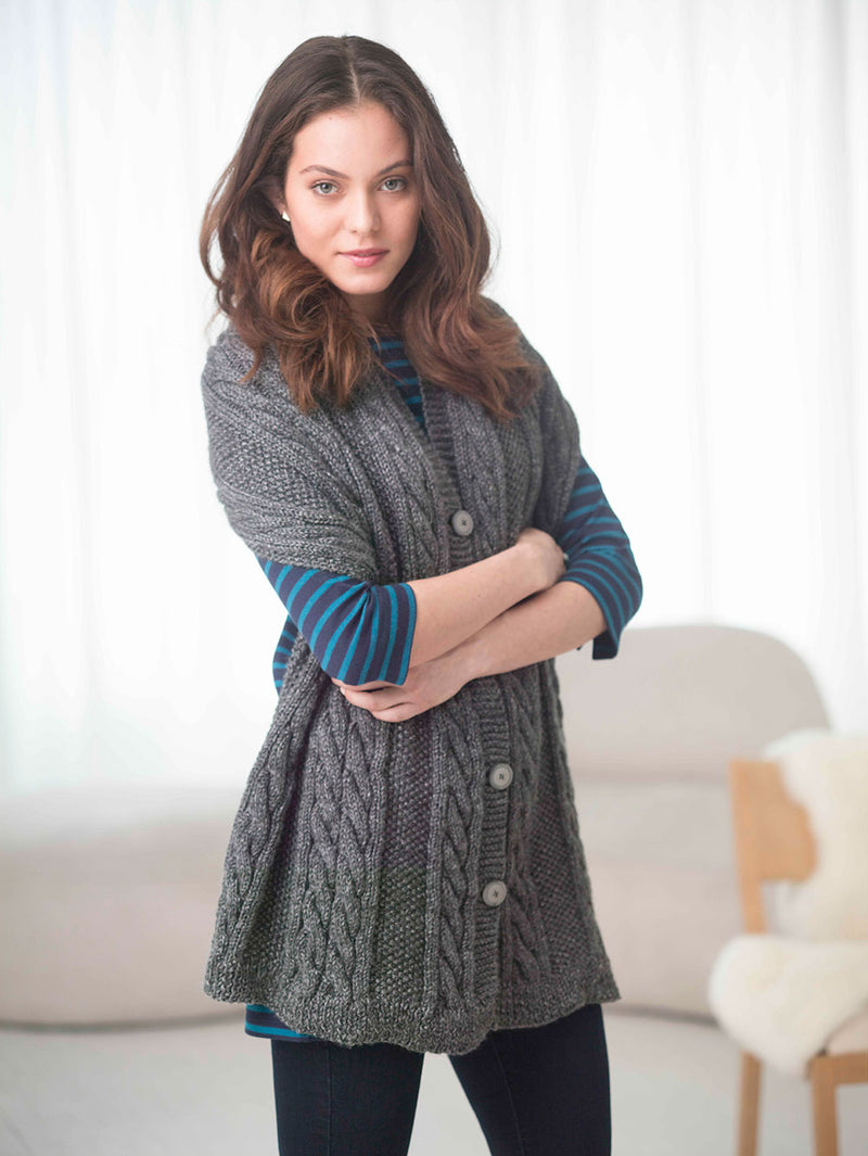 Cabled And Buttoned Wrap Pattern (Knit)