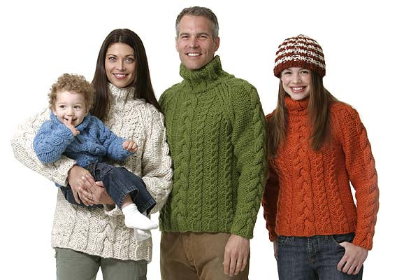 Family of Cabled Sweaters Pattern (Knit)