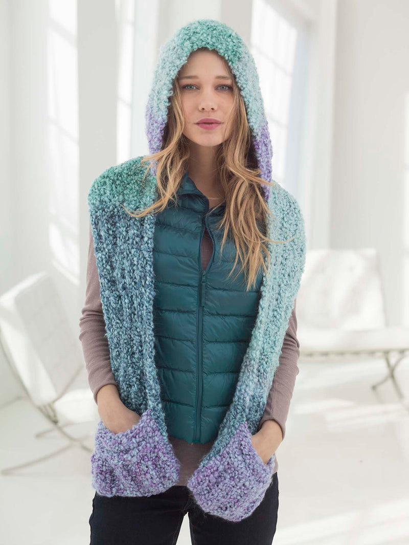 Hooded Scarf With Pockets Pattern (Knit)