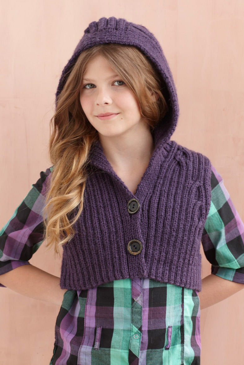 Hooded Vest Pattern (Knit) Lion Brand Yarn