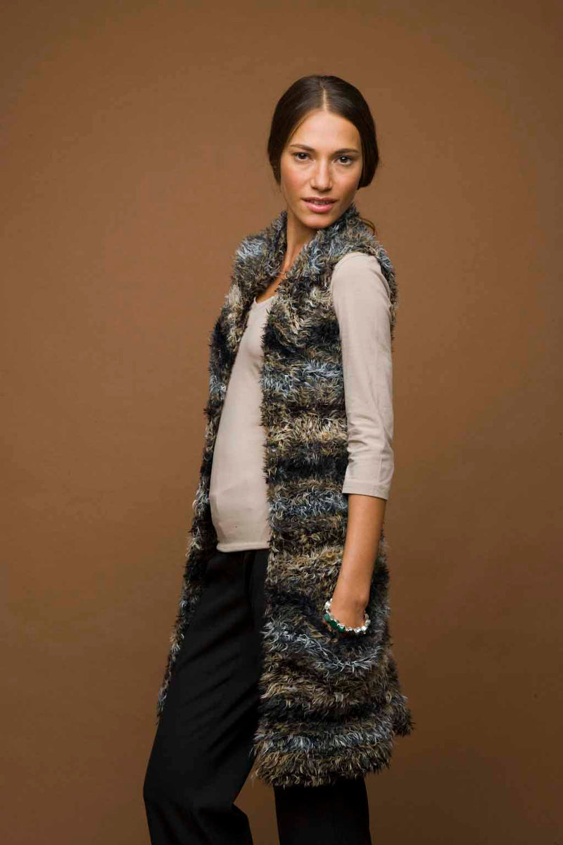 Knit Long Fuzzy Vest Pattern (Knit)