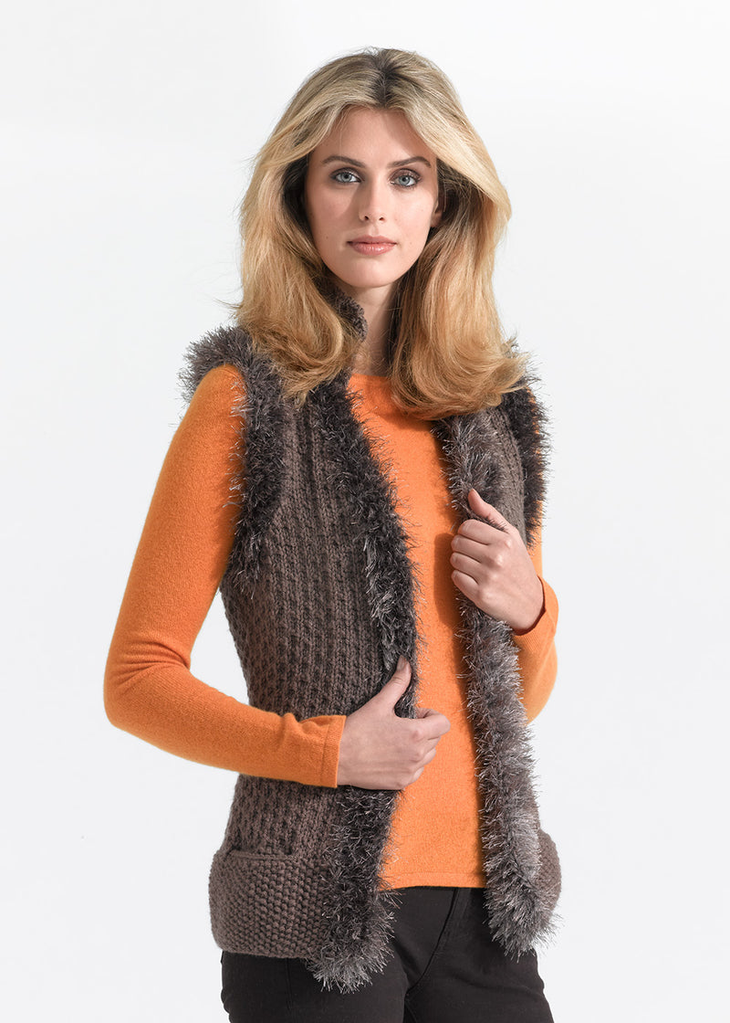 Knit Vest With Fun Fur Trim Pattern