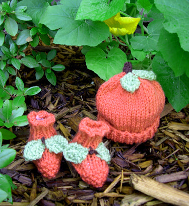 Pumpkin Hat and Booties Set Pattern (Knit)