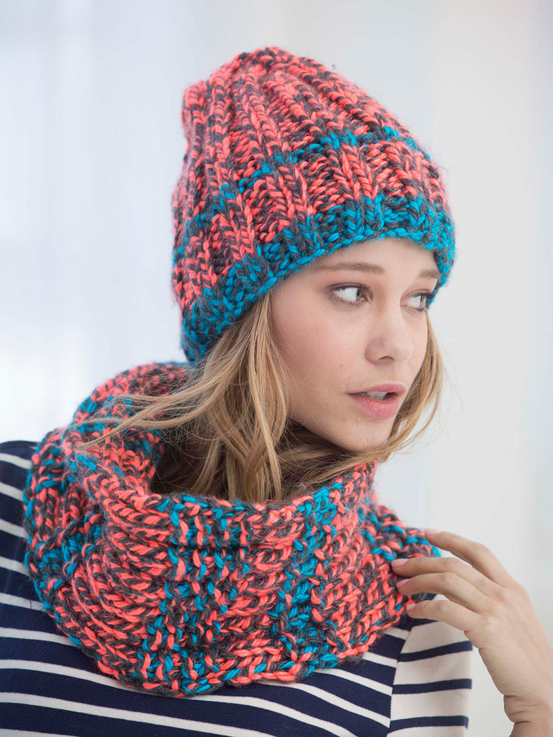 Ribbed Slouchy Hat And Cowl Pattern (Knit)