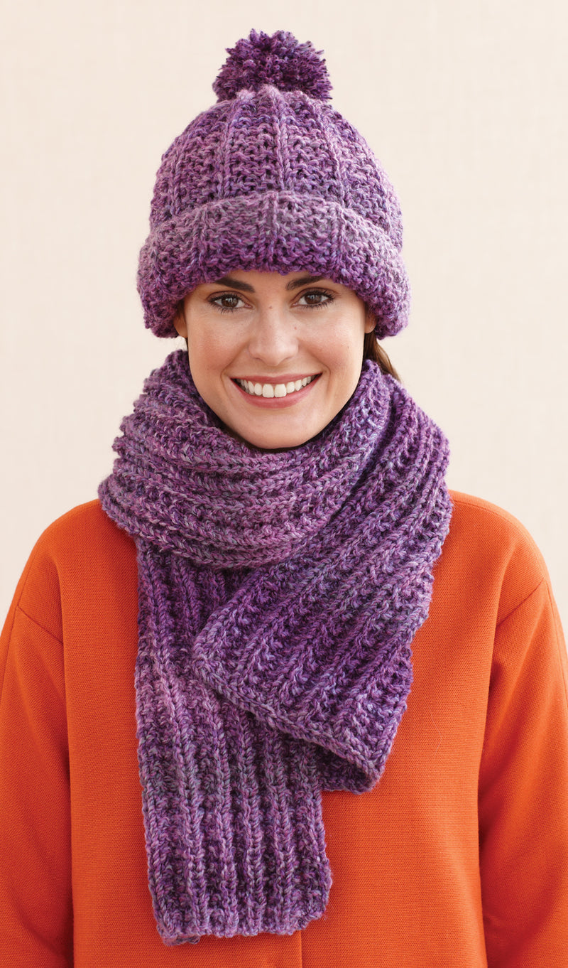Rustic Ribbed Hat and Scarf Pattern (Knit) - Version 1
