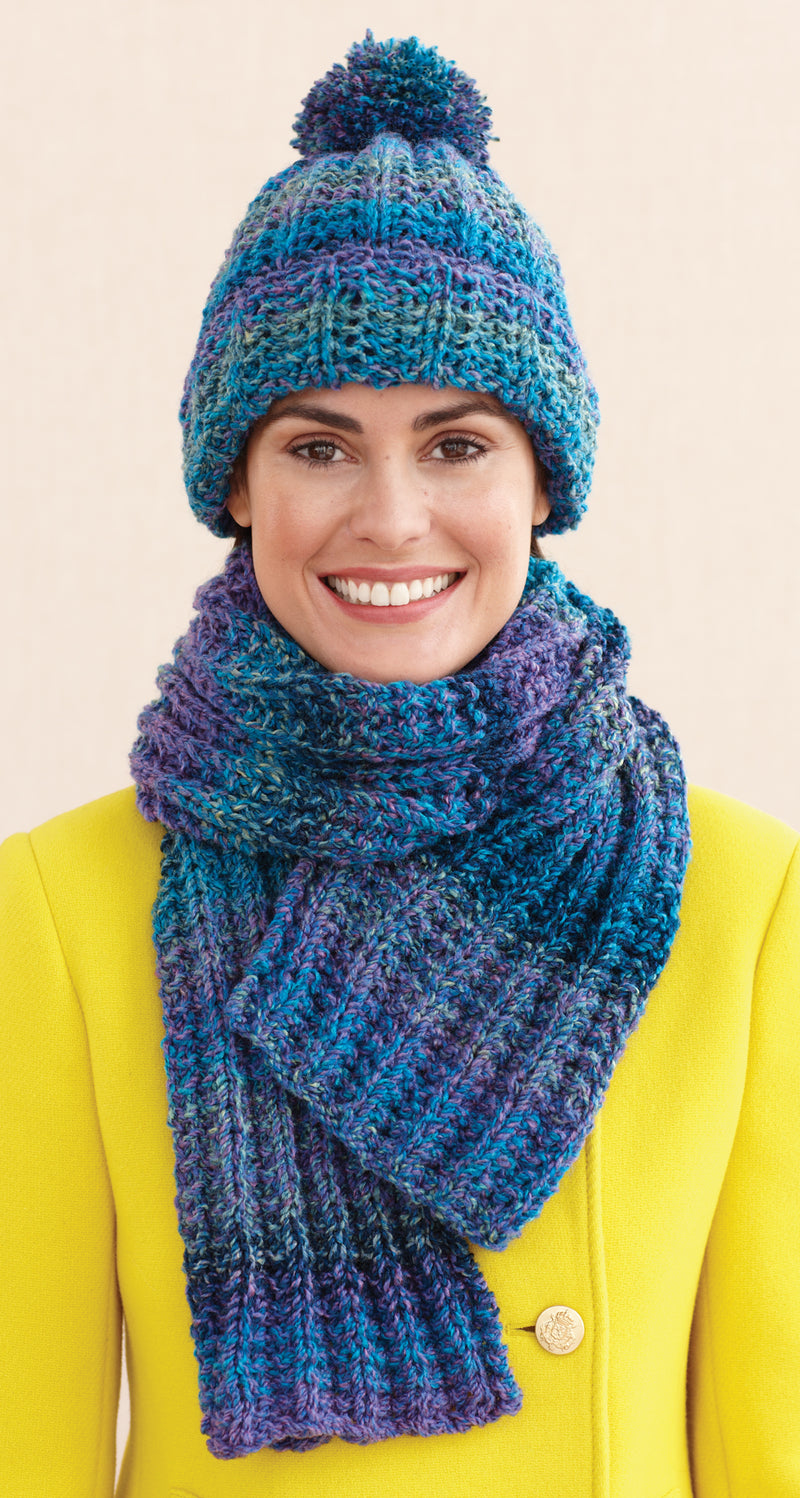 Rustic Ribbed Hat and Scarf Pattern (Knit) - Version 2