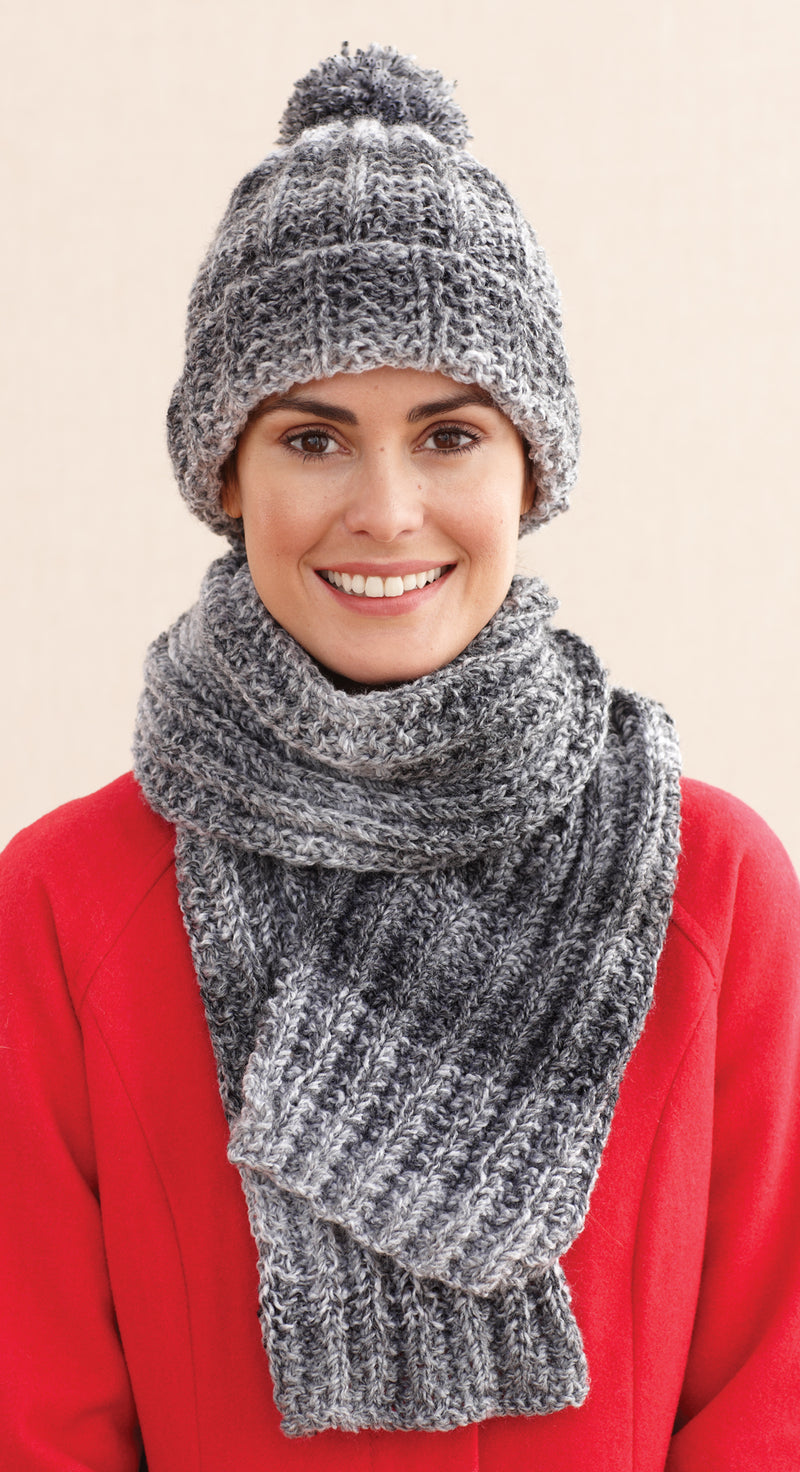 Rustic Ribbed Hat and Scarf Pattern (Knit) - Version 3